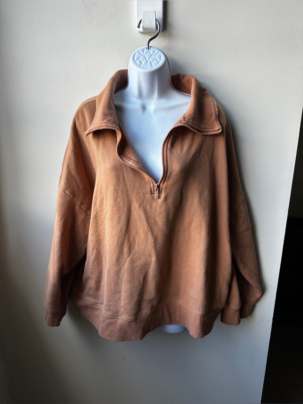 Oversized Plus Fleece Half Zip Sweatshirt Mocha Brown High Neck Cozy Lounge